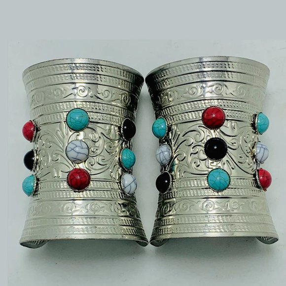 single Boho Cuff Kuchi Cuff Bracelet With Multicolor Stones - Picture 3 of 7